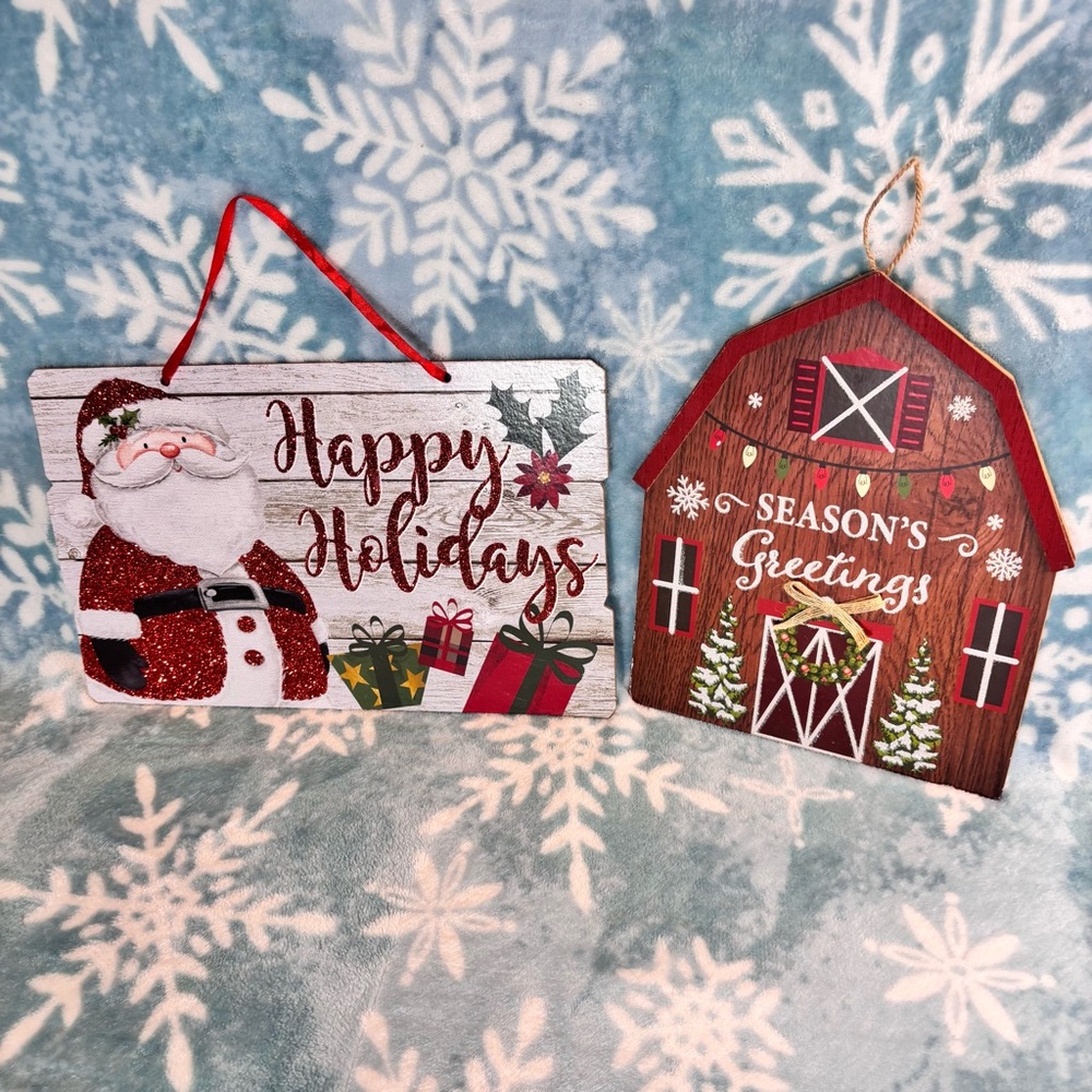 2x Bundle - Santa “Happy Holidays” & Season Greetings Holiday Wall Decor Set